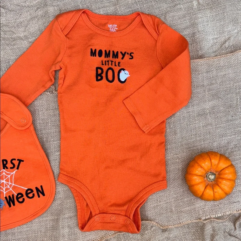 Carter's Orange Halloween Bodysuit and Bib Set
